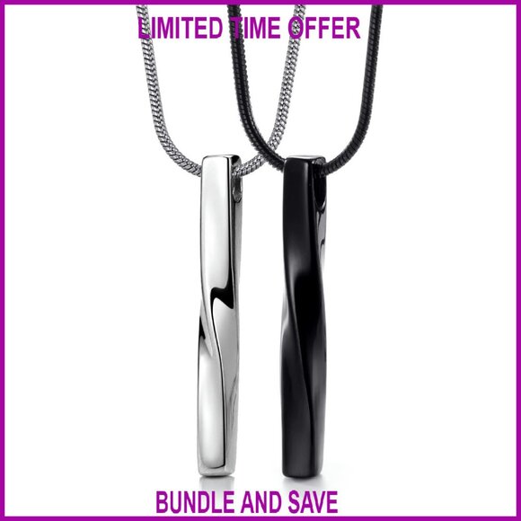 Stainless Steel Twisted Cube Bar Pendant Necklace Unisex Couples Set